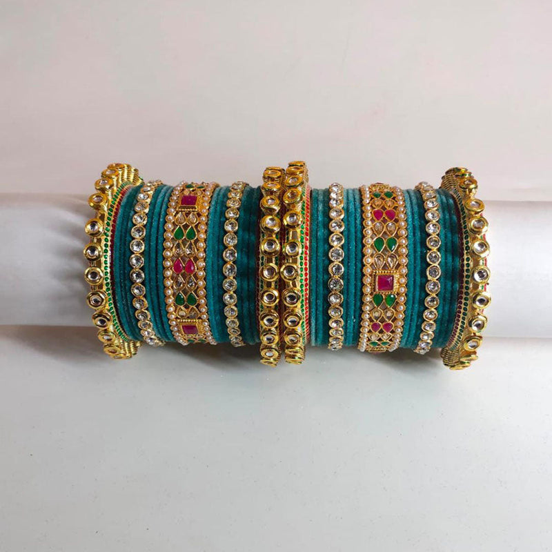 Pooja Bangles Gold Plated Kundan Stone Velvet Bangles Set