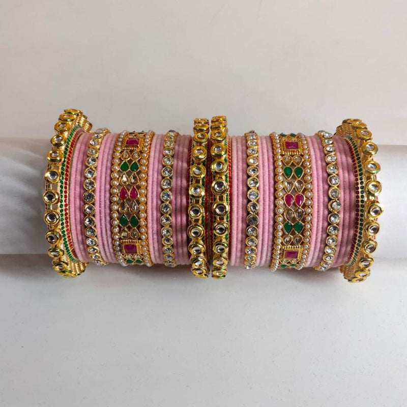 Pooja Bangles Gold Plated Kundan Stone Velvet Bangles Set