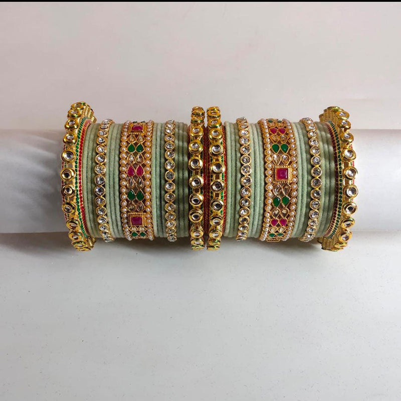 Pooja Bangles Gold Plated Kundan Stone Velvet Bangles Set