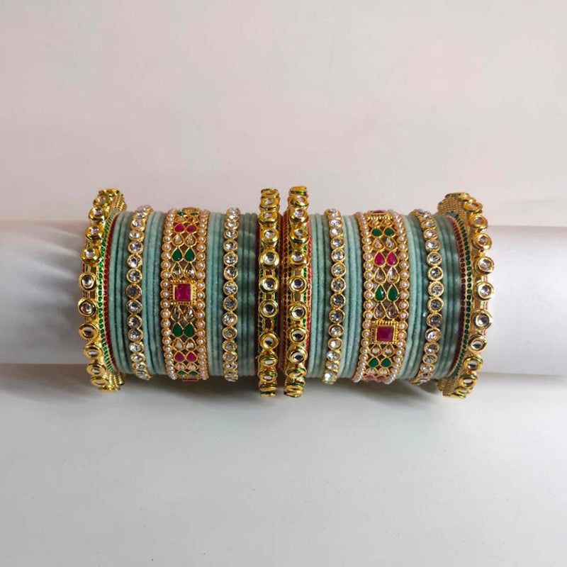 Pooja Bangles Gold Plated Kundan Stone Velvet Bangles Set