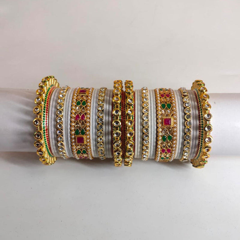 Pooja Bangles Gold Plated Kundan Stone Velvet Bangles Set