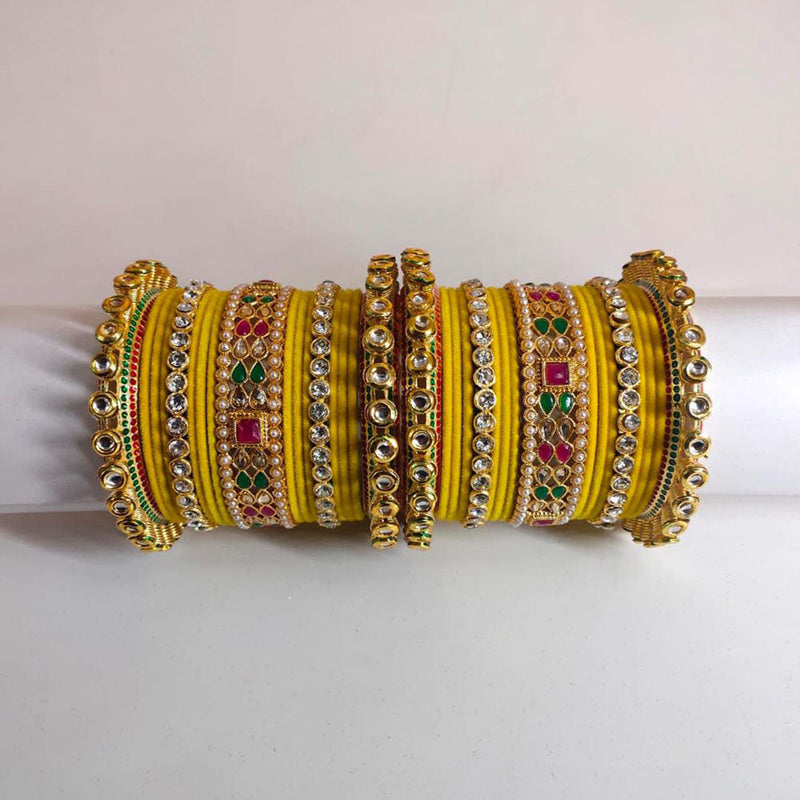 Pooja Bangles Gold Plated Kundan Stone Velvet Bangles Set