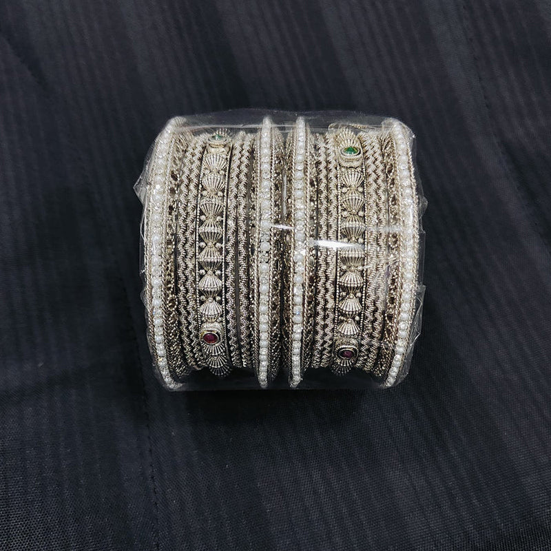 Pooja Bangles Oxidised Plated Pota Stone And Pearls Bangles Set