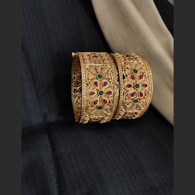 Pooja Bangles Gold Plated Pota Stone Bangle Set