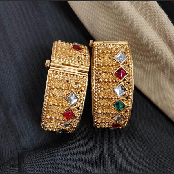 Pooja Bangles Gold Plated Pota Stone Bangle Set