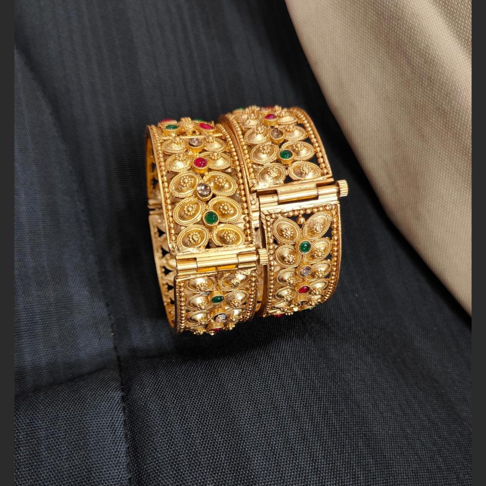 Pooja Bangles Gold Plated Pota Stone Bangle Set