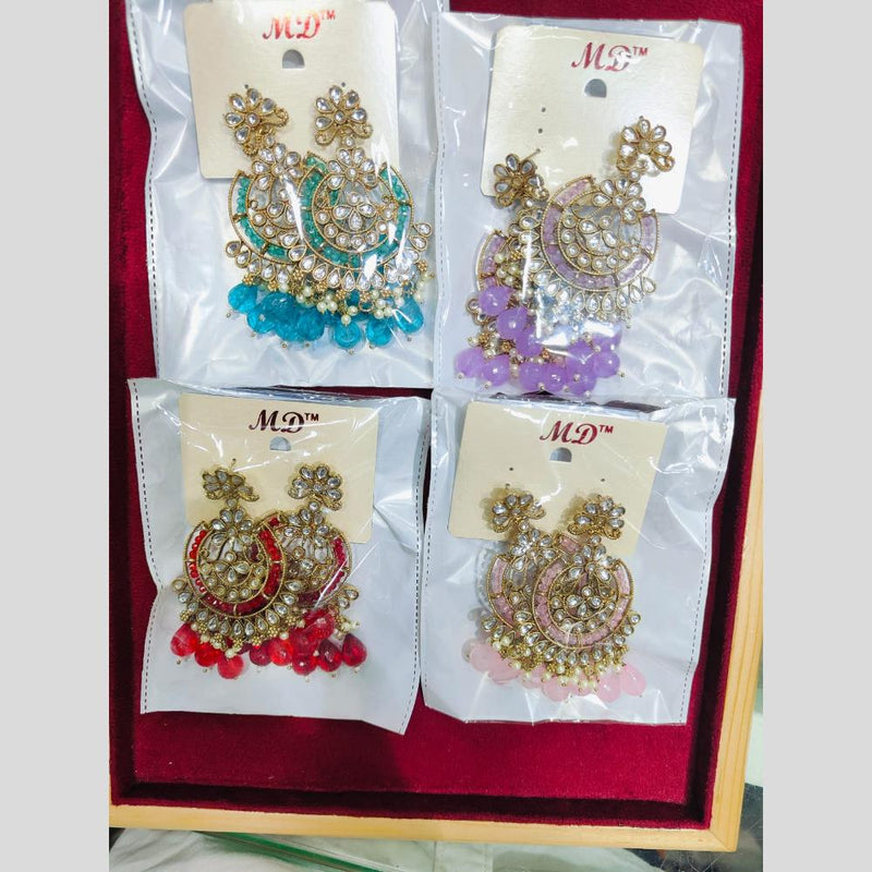 Pooja Bangles Gold Plated  Kundan  And  Beads Dangler Earrings (Assorted Color 1 Piece only)