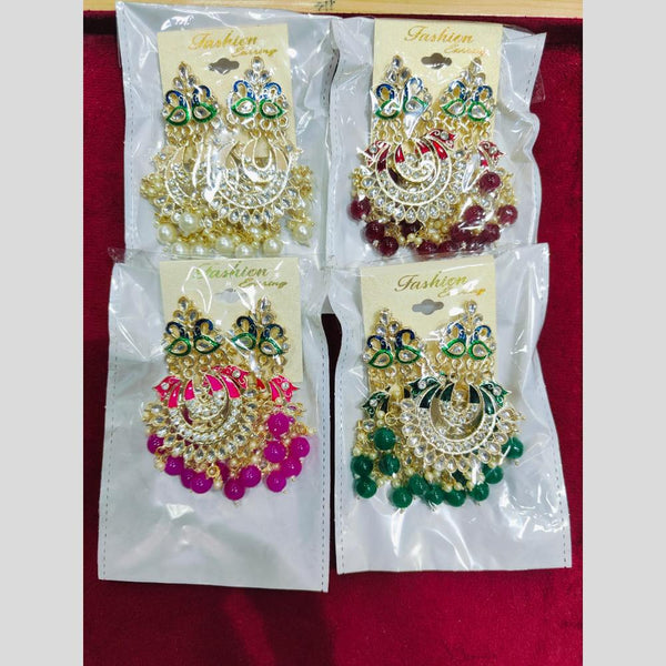 Pooja Bangles Gold Plated  Kundan  And  Beads Dangler Earrings (Assorted Color 1 Piece only)