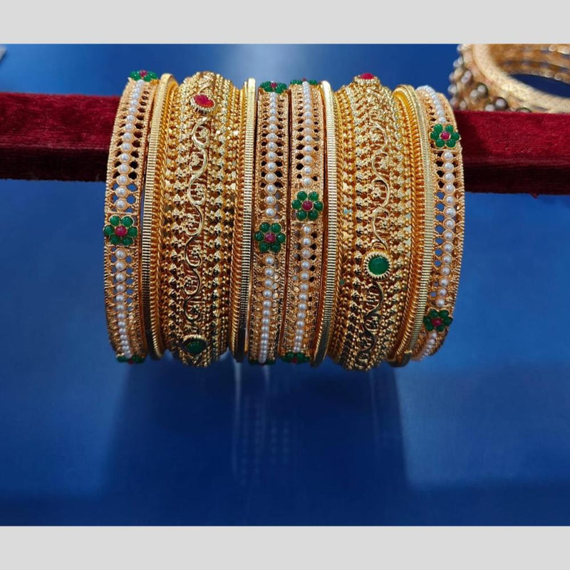 Pooja Bangles Gold Plated  Pota Stone And  Pearls Bangle  Set