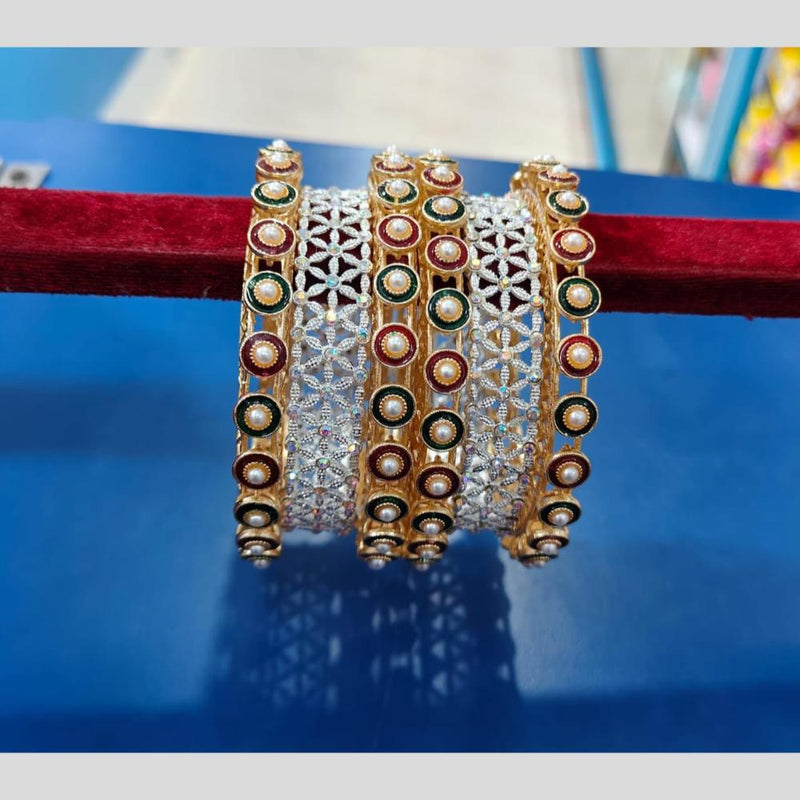 Pooja Bangles  Austrian Stone And  Pearls Bangle  Set