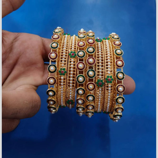 Pooja Bangles Gold Plated Pearls Bangle  Set