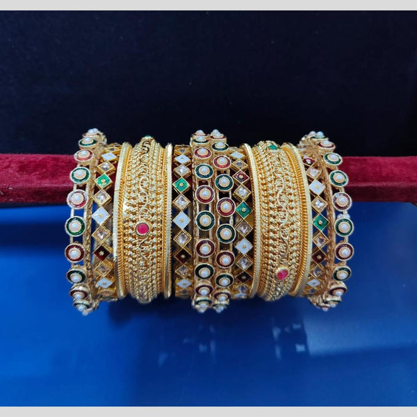 Pooja Bangles Gold Plated Pearls Bangle  Set