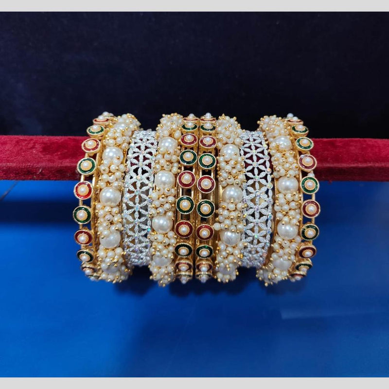 Pooja Bangles  Austrian Stone And  Pearls Bangle  Set