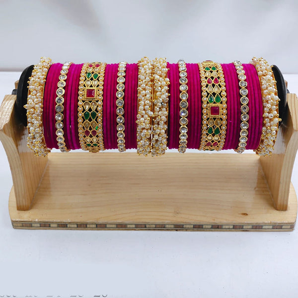 Pooja Bangles Gold Plated Crystal And Austrian Stone Pearls Bangles Set