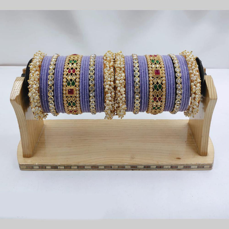 Pooja Bangles Gold Plated Crystal And Austrian Stone Pearls Bangles Set