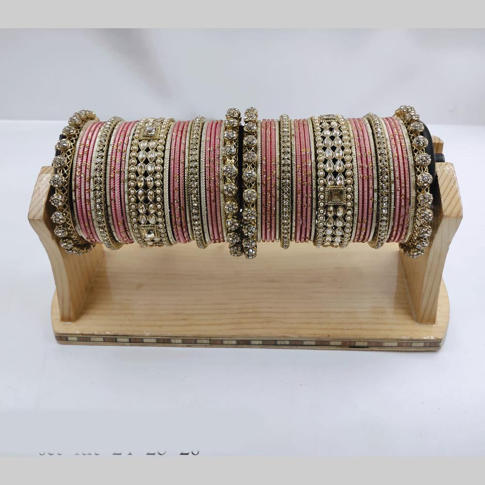 Pooja Bangles Gold Plated Crystal And Austrian Stone Pearls Bangles Set