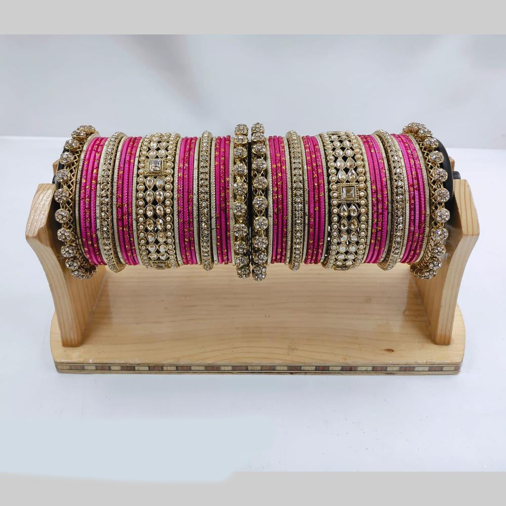 Pooja Bangles Gold Plated Crystal And Austrian Stone Pearls Bangles Set