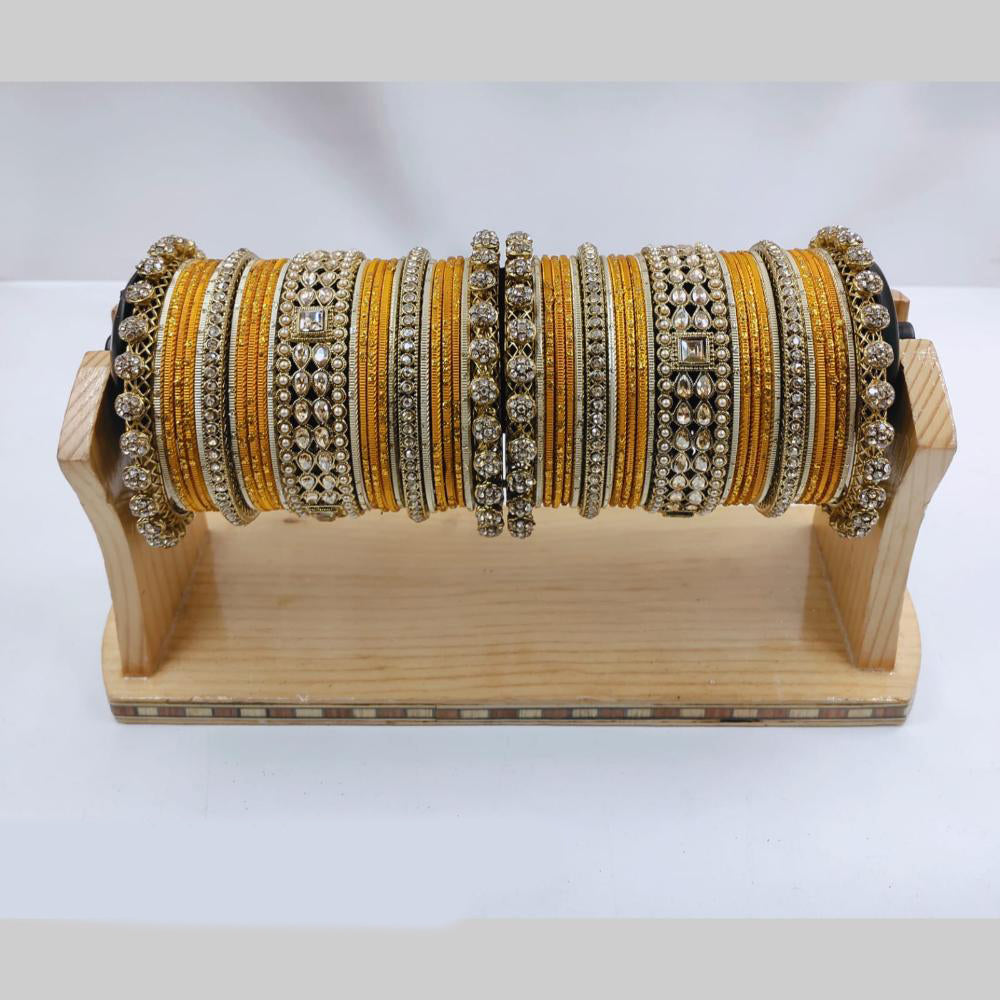 Pooja Bangles Gold Plated Crystal And Austrian Stone Pearls Bangles Set