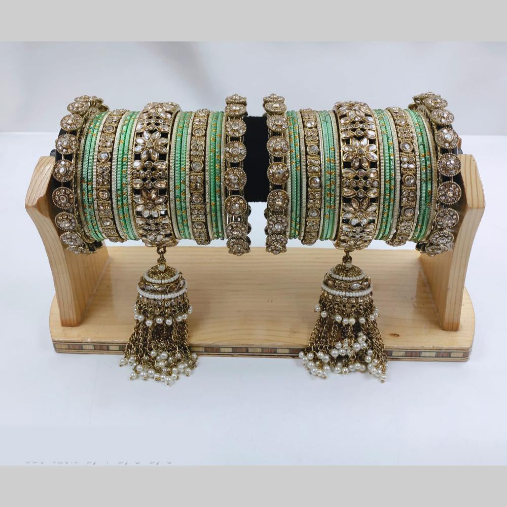 Pooja Bangles Gold Plated Crystal And Austrian Stone Pearls Bangles Set