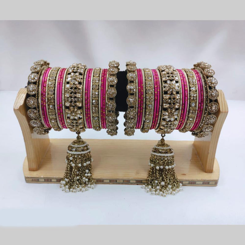 Pooja Bangles Gold Plated Crystal And Austrian Stone Pearls Bangles Set