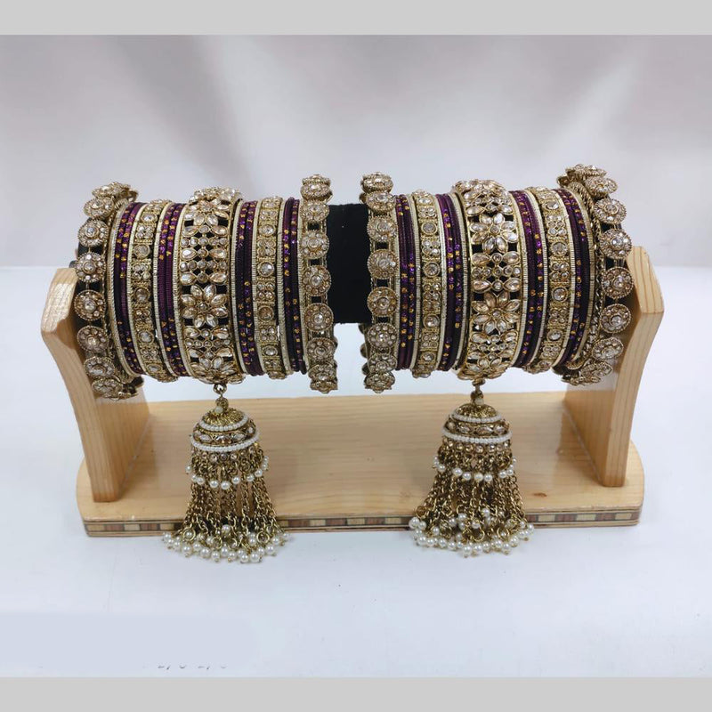 Pooja Bangles Gold Plated Crystal And Austrian Stone Pearls Bangles Set