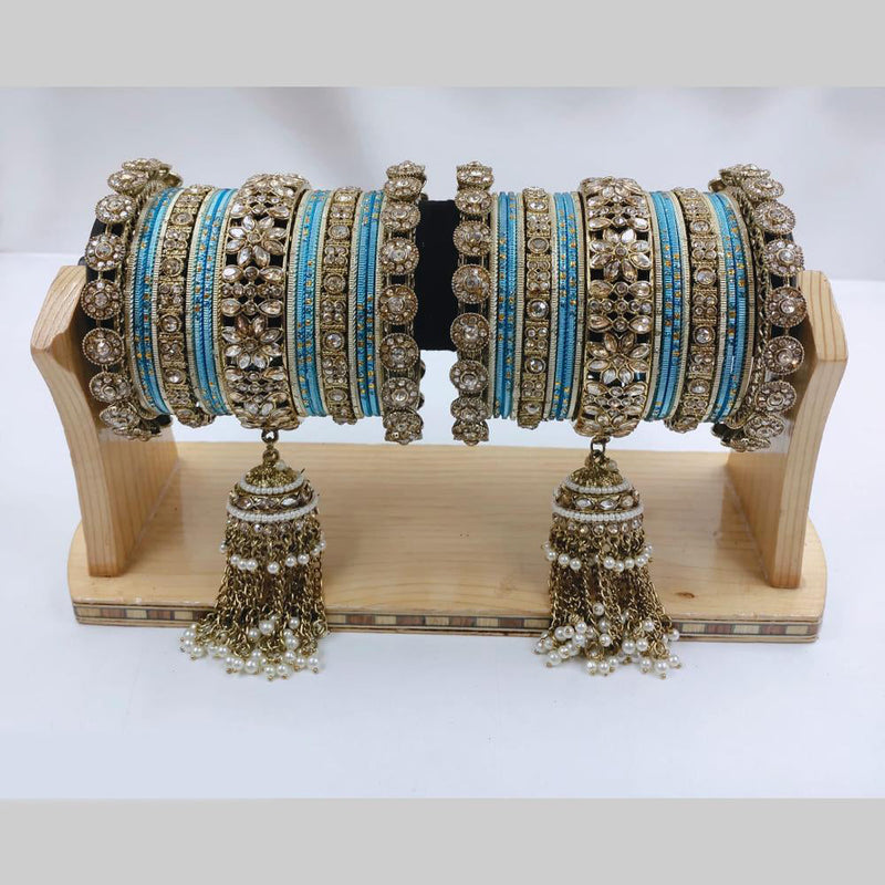 Pooja Bangles Gold Plated Crystal And Austrian Stone Pearls Bangles Set