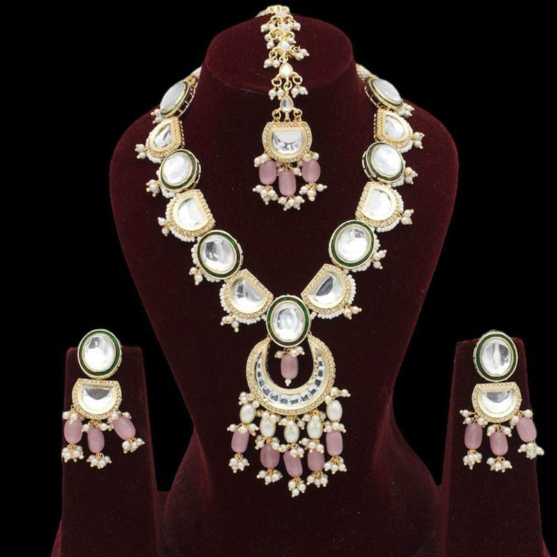 Pooja Bangles Gold Plated Kundan Stone And Pearls Meenakari Necklace Set