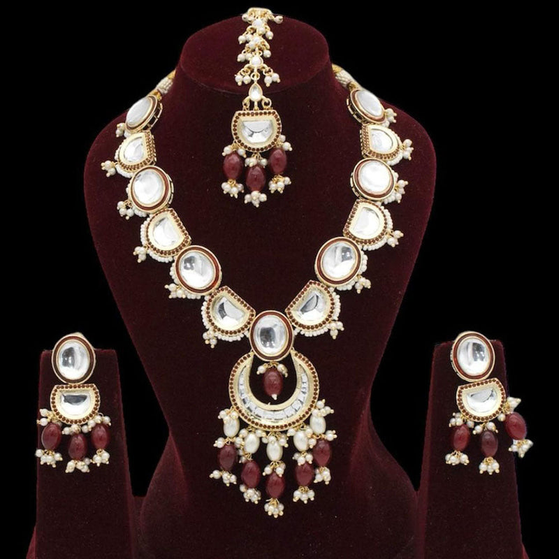 Pooja Bangles Gold Plated Kundan Stone And Pearls Meenakari Necklace Set