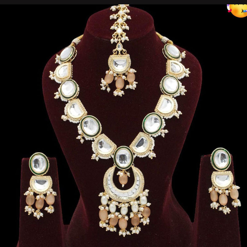 Pooja Bangles Gold Plated Kundan Stone And Pearls Meenakari Necklace Set