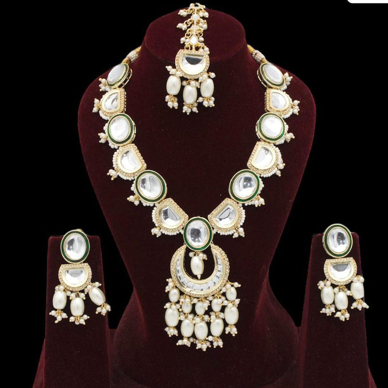 Pooja Bangles Gold Plated Kundan Stone And Pearls Meenakari Necklace Set