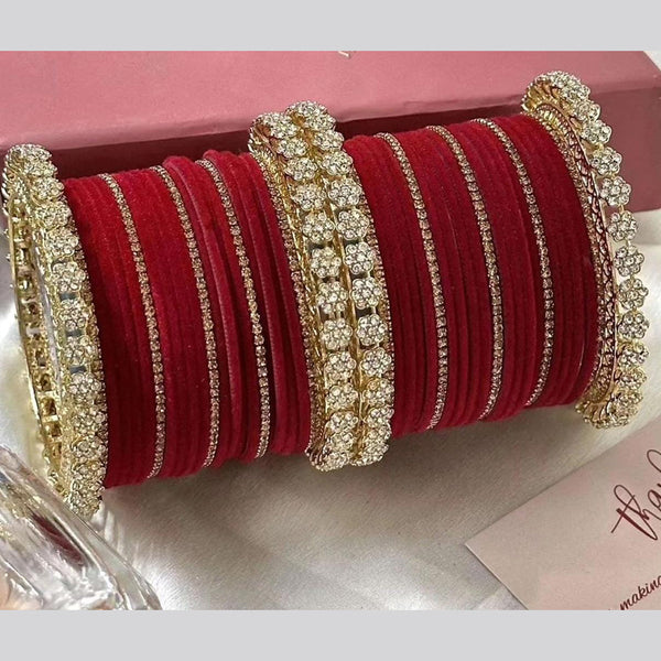 Pooja Bangles Gold Plated Austrian Stone And Velvet Bangles Set