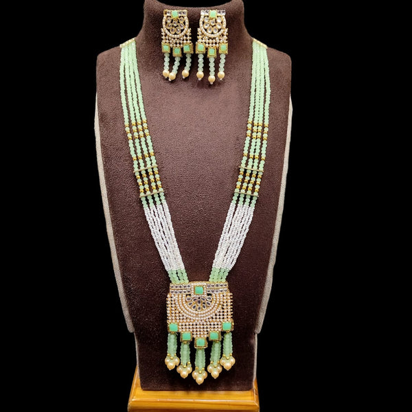 Pooja Bangles Gold Plated Crystal Stone And Pearl Long Necklace Set