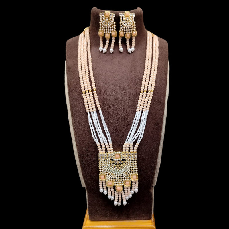 Pooja Bangles Gold Plated Crystal Stone And Pearl Long Necklace Set