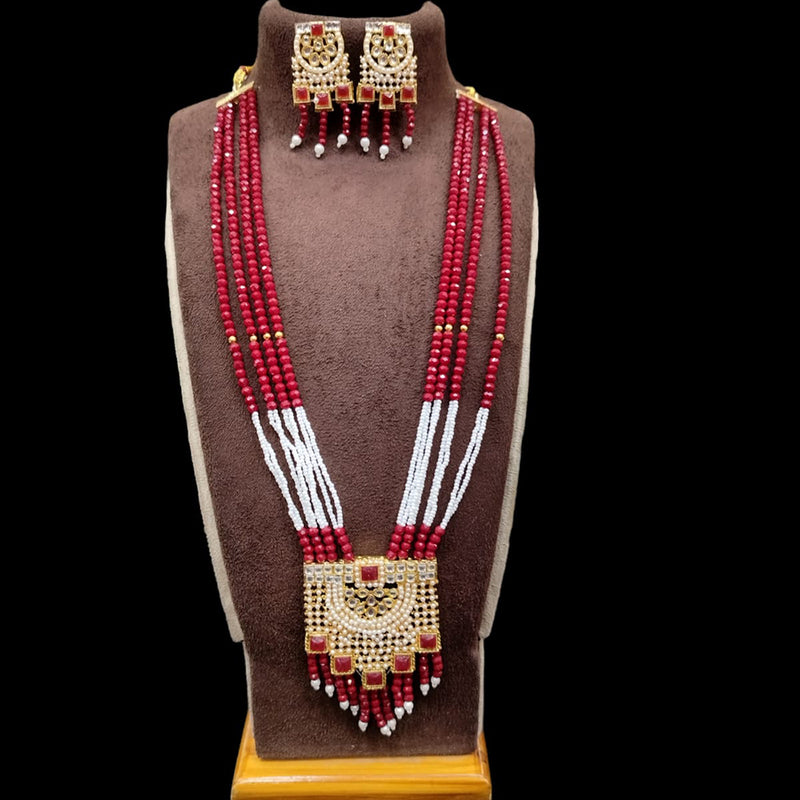 Pooja Bangles Gold Plated Crystal Stone And Pearl Long Necklace Set