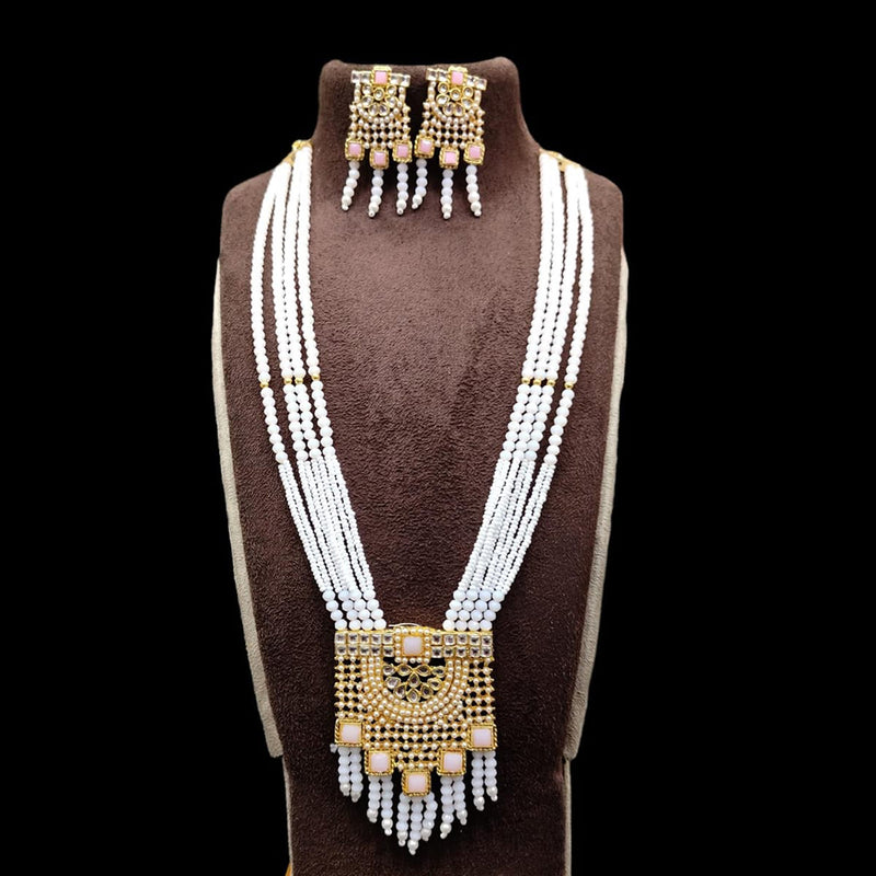 Pooja Bangles Gold Plated Crystal Stone And Pearl Long Necklace Set