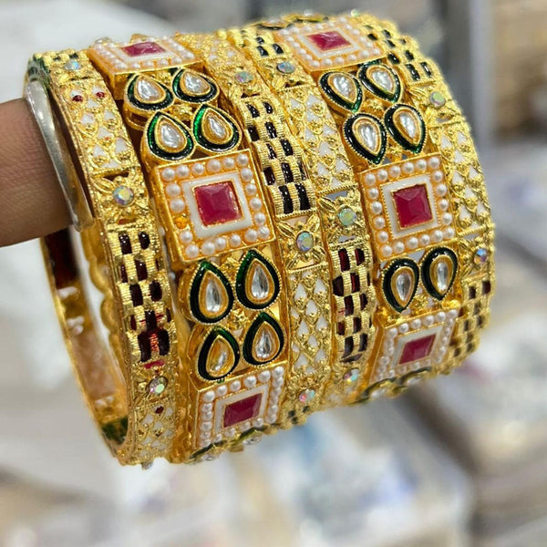 Pooja Bangles Gold Plated Kundan Stone Meenakari Bangles Set