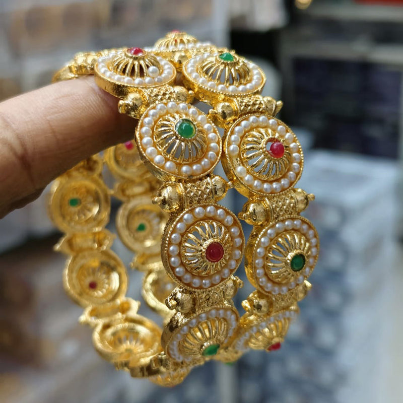 Pooja Bangles Gold Plated Pota Stone And Pearls Bangle Set