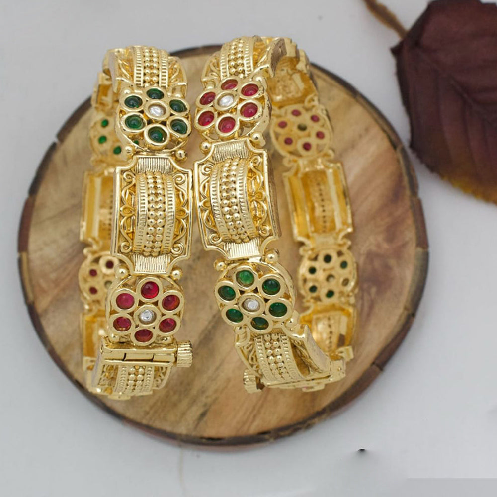Pooja Bangles Gold Plated Pota Stone Openable Bangle Set