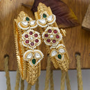 Pooja Bangles Gold Plated Pota Stone And Pearls Openable Bangle Set