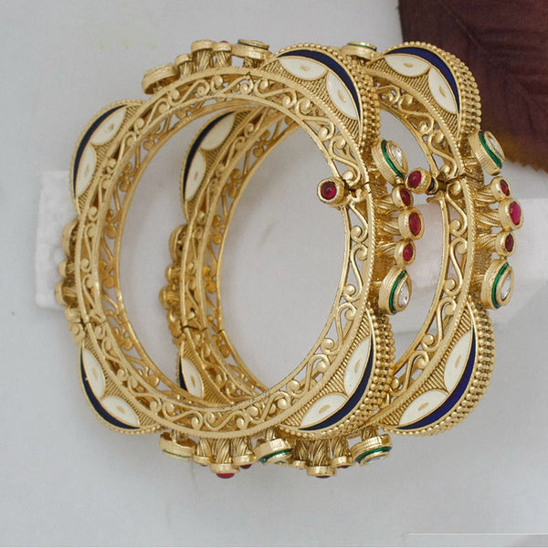 Pooja Bangles Gold Plated Pota Stone Openable Bangle Set