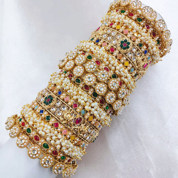 Pooja Bangles Gold Plated Pota Stone And Pearls  Bangle Set