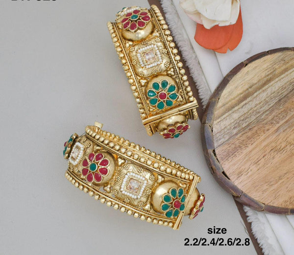 Pooja Bangles Gold Plated Pota Stone Openable Bangle Set