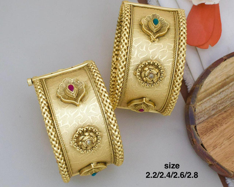 Pooja Bangles Gold Plated Pota Stone Openable Bangle Set