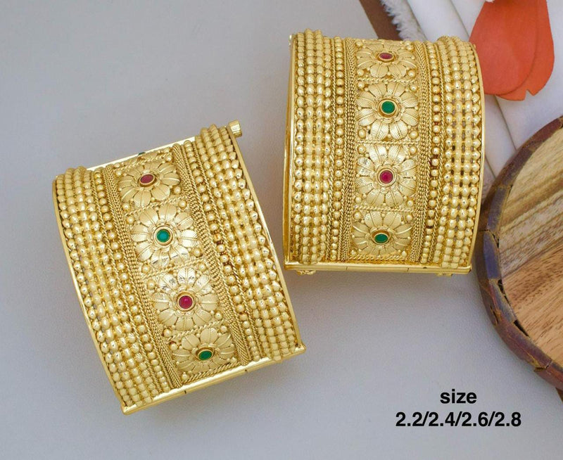 Pooja Bangles Gold Plated Pota Stone Openable Bangle Set