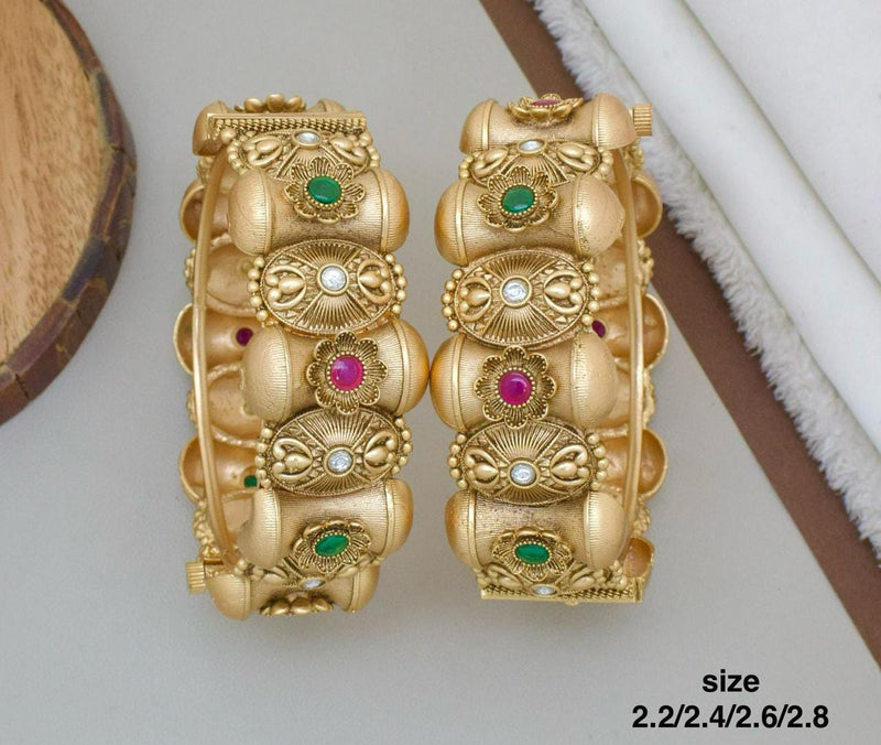 Pooja Bangles Gold Plated Pota Stone Openable Bangle Set