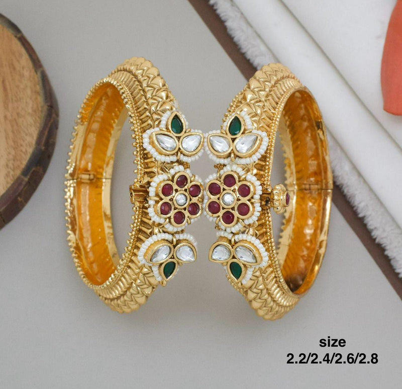 Pooja Bangles Gold Plated Pota Stone Openable Bangle Set