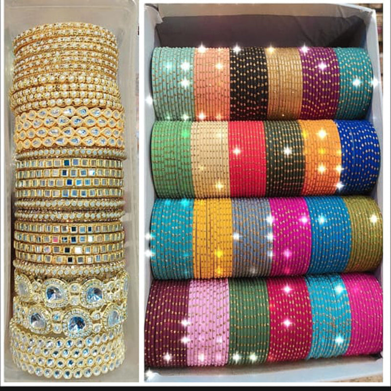 Pooja Bangles Gold Plated Kundan Stone Metal Bangles Set (Assorted Color )