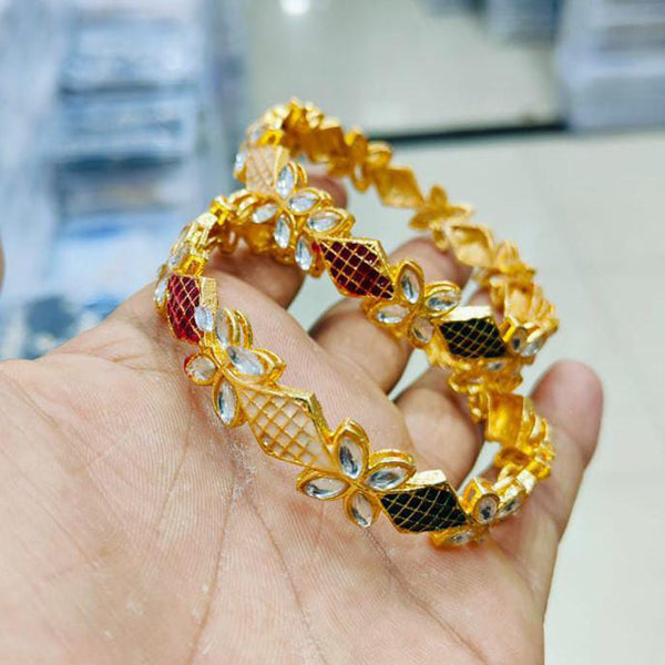 Pooja Bangles Gold Plated Kundan Stone And Meenakari Bangle Set