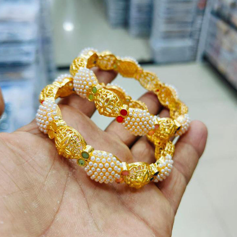 Pooja Bangles Gold Plated Pearls Bangle Set