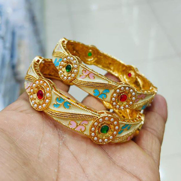 Pooja Bangles Gold Plated Pota Stone And Meenakari Bangle Set